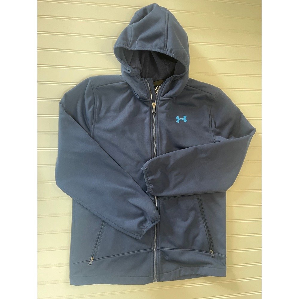 Under Armour ColdGear Boys Full Zip Hoodie Navy Blue Fleece Lined YXL 18/20 READ